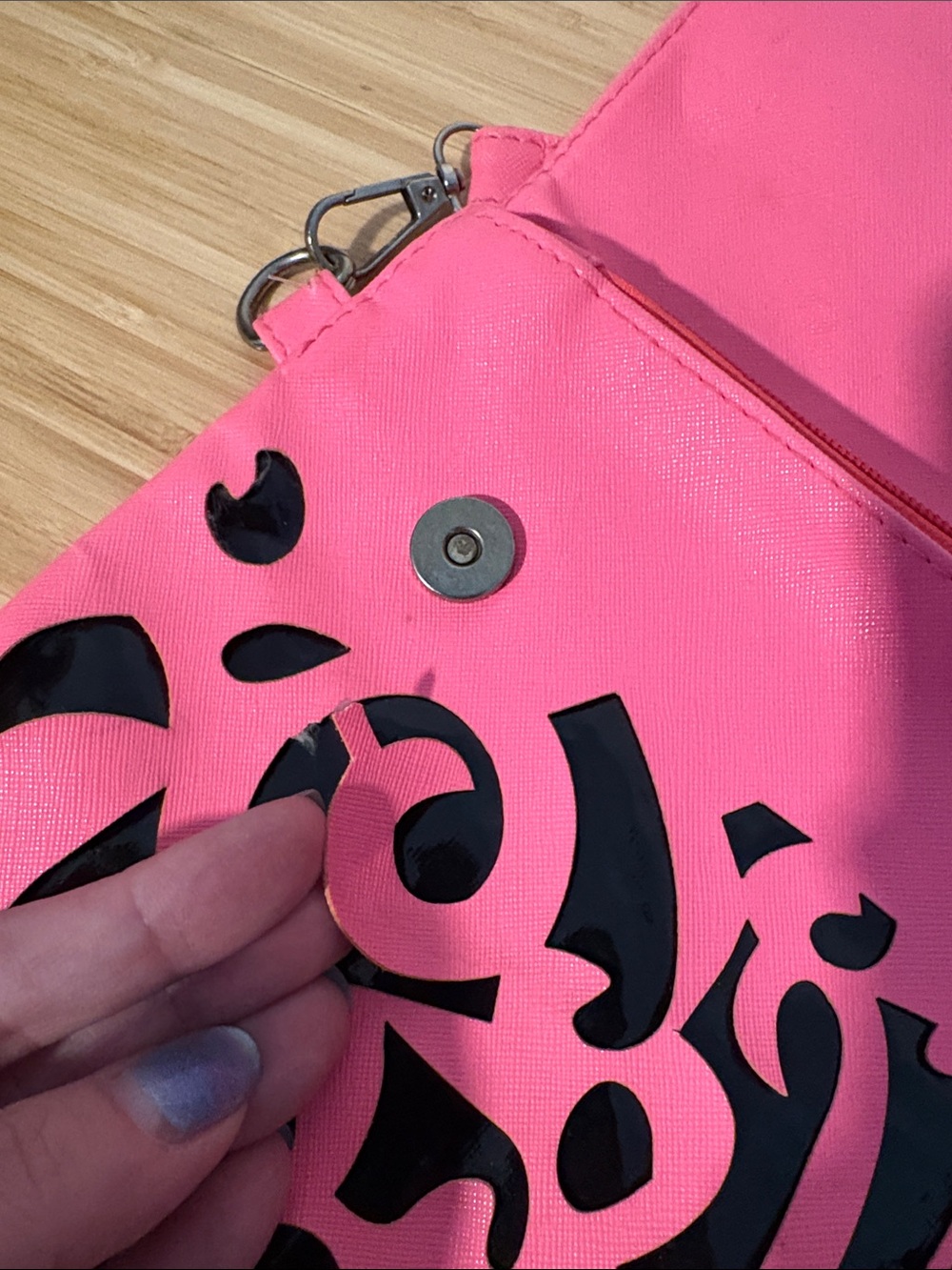 Pink & Black Laser-Cut Foldover Crossbody Envelope Purse Bag Retro - Picture 4 of 10